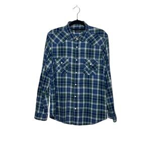 Dunnes blue green plaid long sleeves casual shirt size Large